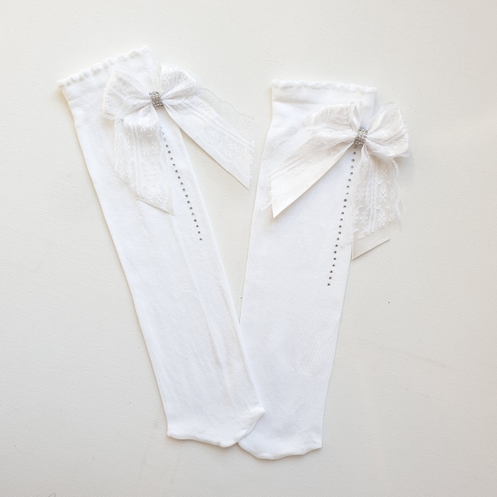 Sosete 3/4 funda si strasuri-alb/bumbac