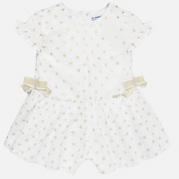 Salopeta scurta buline bebe fetita, Mayoral, alb cu buline 1845 -1