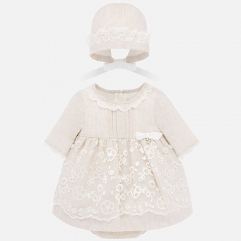 Rochie ceremonie caciulita fetita Bej Lino 1869