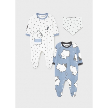 Set 2 pijamale cu bavetica nou-nascut baiat 2686