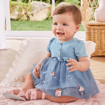 Rochie denim cu tul new born fata - 1876