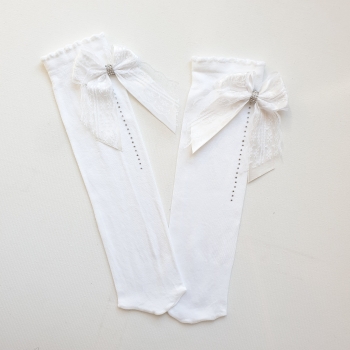 Sosete 3/4 funda si strasuri-alb/bumbac